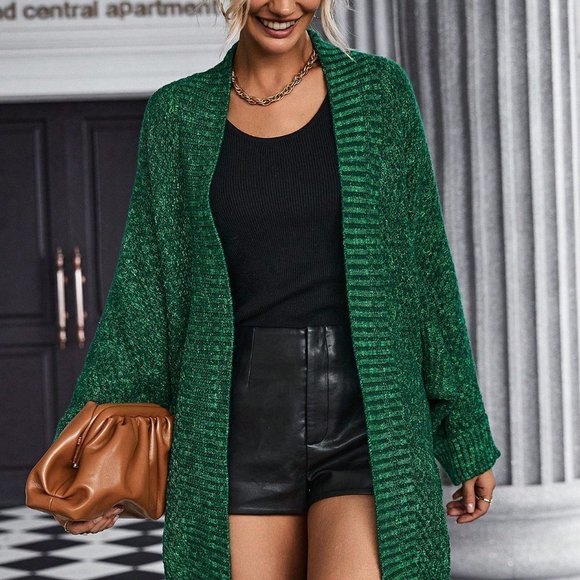 Green Casual Womens Batwing Sleeve Open Front Cardigan - Picture 5 of 6